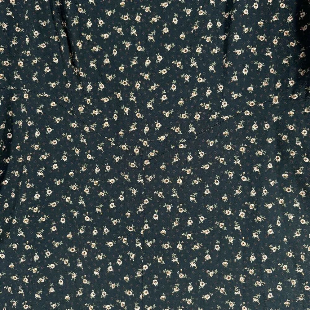 Cimmaron Jumpsuit Womens Medium Green Cream Floral Flowers Wide Leg Peasant Boho